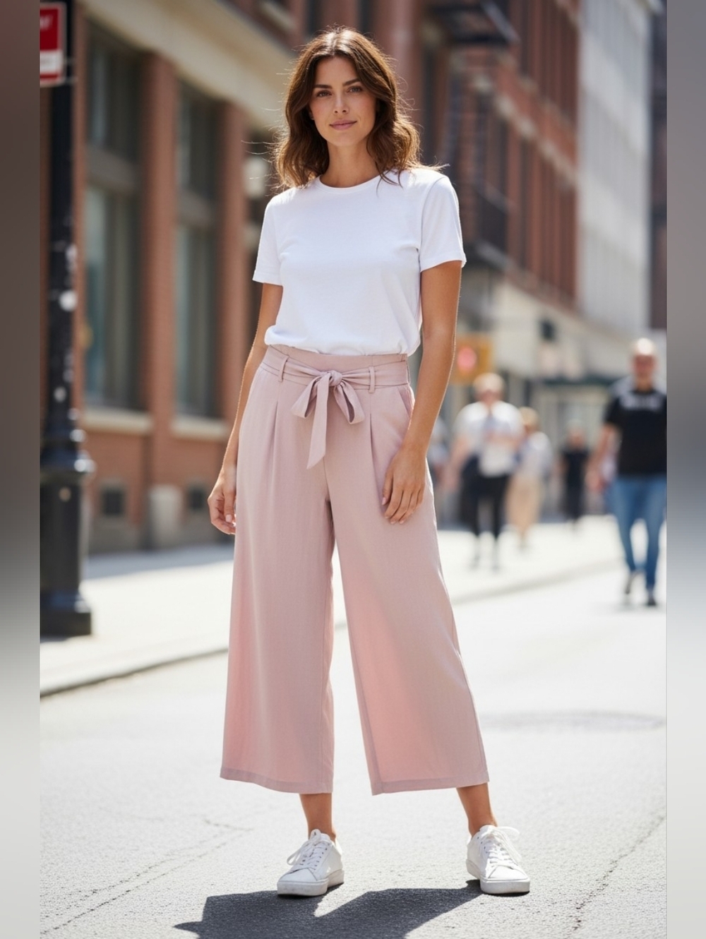 LC Waikii Women's Cropped Tie-Waist Palazzo Pants - Blush Pink